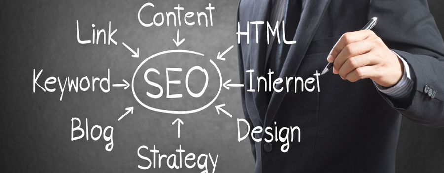 Businessman writing SEO process diagram, Internet concept